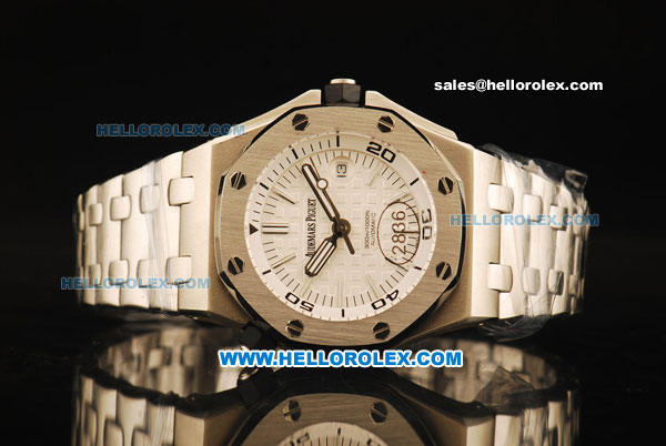 Audemars Piguet Royal Oak Swiss ETA 2836 Automatic Movement Full Steel with White Grid Dial and Stick Markers - Click Image to Close